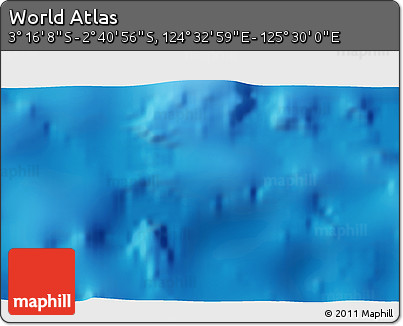 Shaded Relief 3D Map of the Area around 2° 58' 32" S, 125° 1' 30" E