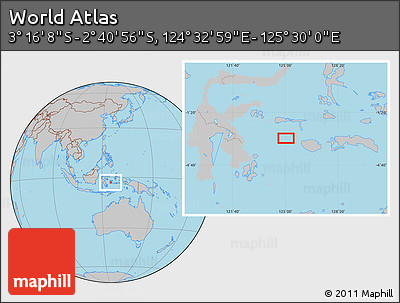 Gray Location Map of the Area around 2° 58' 32" S, 125° 1' 30" E