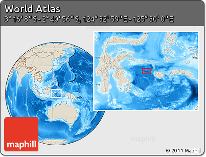 Shaded Relief Location Map of the Area around 2° 58' 32" S, 125° 1' 30" E