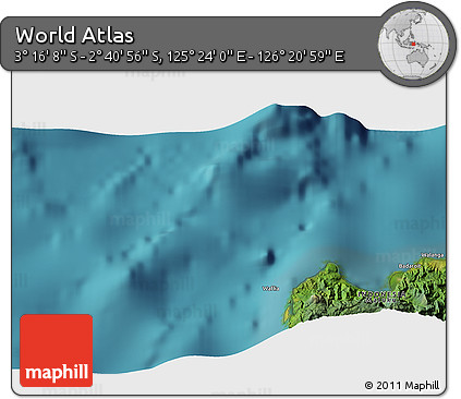 Satellite 3D Map of the Area around 2° 58' 32" S, 125° 52' 30" E