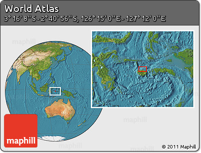 Satellite Location Map of the Area around 2° 58' 32" S, 126° 43' 29" E