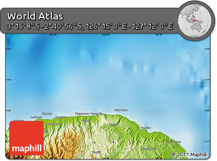 Physical Map of the Area around 2° 58' 32" S, 126° 43' 29" E