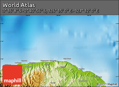 Physical Map of the Area around 2° 58' 32" S, 126° 43' 29" E