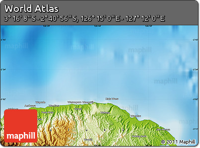 Physical Map of the Area around 2° 58' 32" S, 126° 43' 29" E