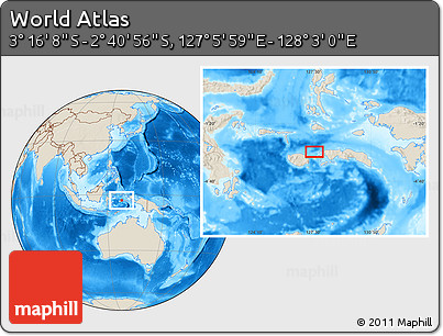 Shaded Relief Location Map of the Area around 2° 58' 32" S, 127° 34' 30" E
