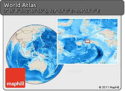 Shaded Relief Location Map of the Area around 2° 58' 32" S, 128° 25' 30" E