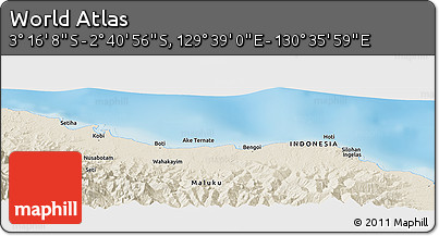 Shaded Relief Panoramic Map of the Area around 2° 58' 32" S, 130° 7' 30" E