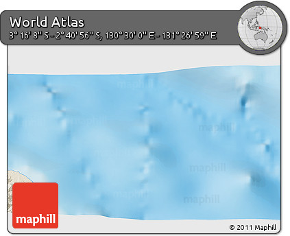 Shaded Relief 3D Map of the Area around 2° 58' 32" S, 130° 58' 29" E