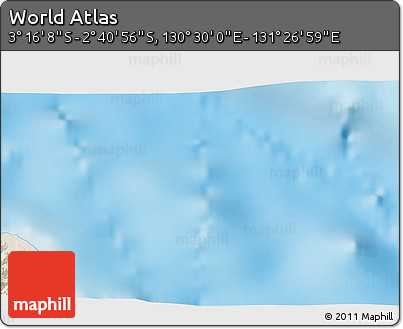 Shaded Relief 3D Map of the Area around 2° 58' 32" S, 130° 58' 29" E
