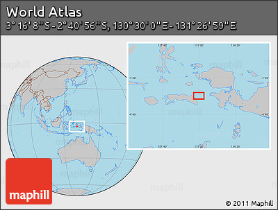 Gray Location Map of the Area around 2° 58' 32" S, 130° 58' 29" E