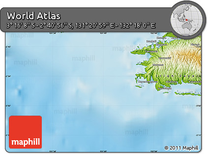 Physical Map of the Area around 2° 58' 32" S, 131° 49' 29" E
