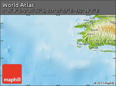Physical Map of the Area around 2° 58' 32" S, 131° 49' 29" E