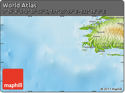 Physical Map of the Area around 2° 58' 32" S, 131° 49' 29" E