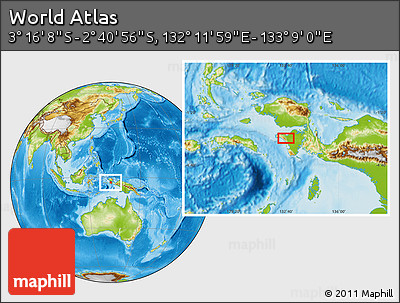 Physical Location Map of the Area around 2° 58' 32" S, 132° 40' 30" E