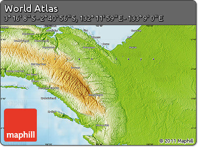 Physical Map of the Area around 2° 58' 32" S, 132° 40' 30" E