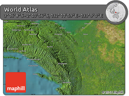 Satellite Map of the Area around 2° 58' 32" S, 132° 40' 30" E