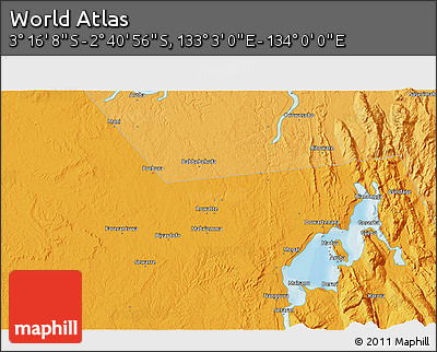 Political 3D Map of the Area around 2° 58' 32" S, 133° 31' 30" E