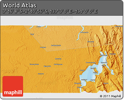 Political 3D Map of the Area around 2° 58' 32" S, 133° 31' 30" E