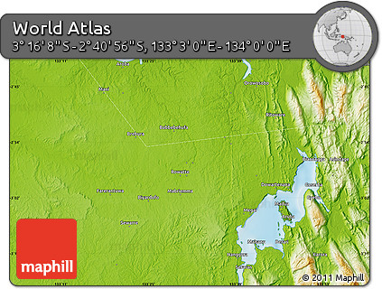Physical Map of the Area around 2° 58' 32" S, 133° 31' 30" E