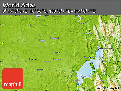 Physical Map of the Area around 2° 58' 32" S, 133° 31' 30" E