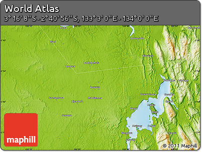 Physical Map of the Area around 2° 58' 32" S, 133° 31' 30" E