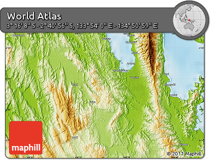 Physical Map of the Area around 2° 58' 32" S, 134° 22' 30" E