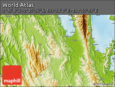 Physical Map of the Area around 2° 58' 32" S, 134° 22' 30" E