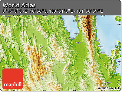 Physical Map of the Area around 2° 58' 32" S, 134° 22' 30" E
