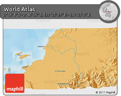 Political 3D Map of the Area around 2° 58' 32" S, 136° 4' 29" E