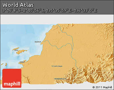 Political 3D Map of the Area around 2° 58' 32" S, 136° 4' 29" E