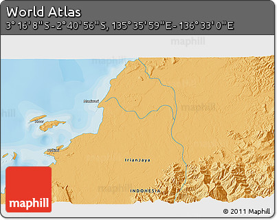 Political 3D Map of the Area around 2° 58' 32" S, 136° 4' 29" E