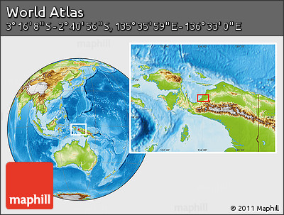 Physical Location Map of the Area around 2° 58' 32" S, 136° 4' 29" E