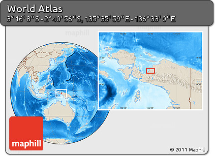 Shaded Relief Location Map of the Area around 2° 58' 32" S, 136° 4' 29" E