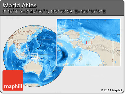 Shaded Relief Location Map of the Area around 2° 58' 32" S, 136° 4' 29" E