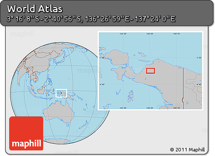 Gray Location Map of the Area around 2° 58' 32" S, 136° 55' 30" E