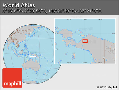 Gray Location Map of the Area around 2° 58' 32" S, 136° 55' 30" E