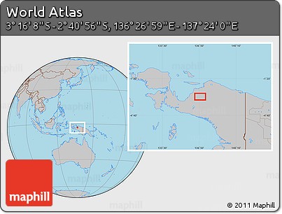 Gray Location Map of the Area around 2° 58' 32" S, 136° 55' 30" E