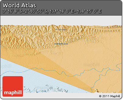 Political 3D Map of the Area around 2° 58' 32" S, 137° 46' 30" E