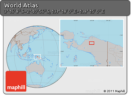 Gray Location Map of the Area around 2° 58' 32" S, 137° 46' 30" E