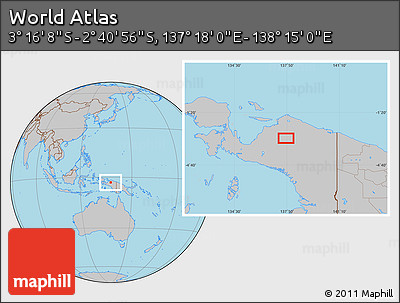 Gray Location Map of the Area around 2° 58' 32" S, 137° 46' 30" E