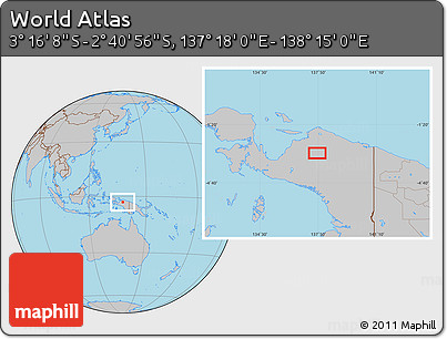Gray Location Map of the Area around 2° 58' 32" S, 137° 46' 30" E