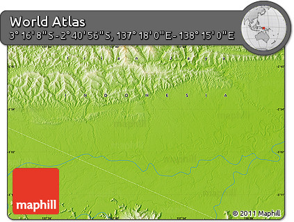 Physical Map of the Area around 2° 58' 32" S, 137° 46' 30" E