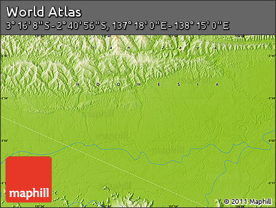 Physical Map of the Area around 2° 58' 32" S, 137° 46' 30" E