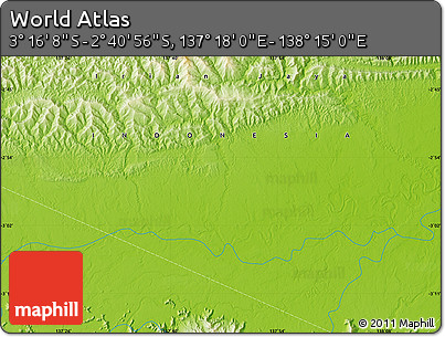 Physical Map of the Area around 2° 58' 32" S, 137° 46' 30" E