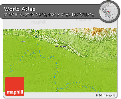 Physical 3D Map of the Area around 2° 58' 32" S, 138° 37' 30" E