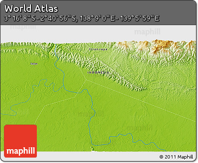 Physical 3D Map of the Area around 2° 58' 32" S, 138° 37' 30" E