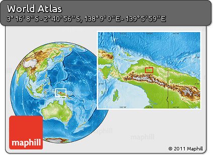 Physical Location Map of the Area around 2° 58' 32" S, 138° 37' 30" E