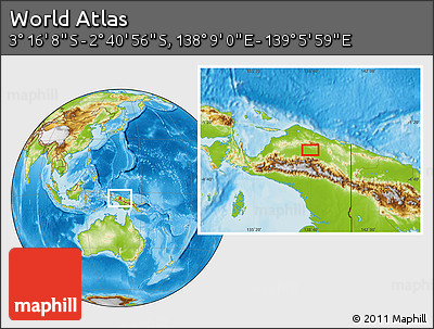 Physical Location Map of the Area around 2° 58' 32" S, 138° 37' 30" E