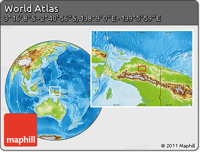 Physical Location Map of the Area around 2° 58' 32" S, 138° 37' 30" E