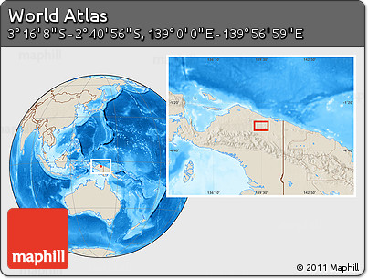 Shaded Relief Location Map of the Area around 2° 58' 32" S, 139° 28' 29" E